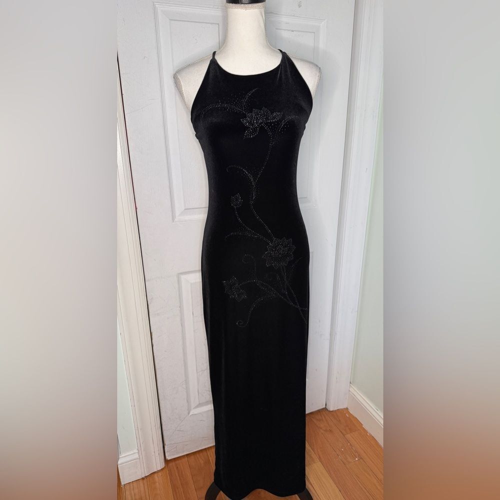 Y2K Black Velvet Pia Bodycon Stretchy Glittery Fairy Core Evening Prom Dress